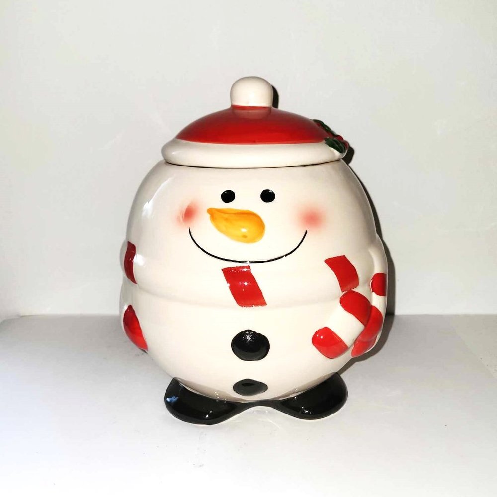 Roly Poly Ceramic Snowman Cookie Jar Tii Collections  9-1/2 Inch